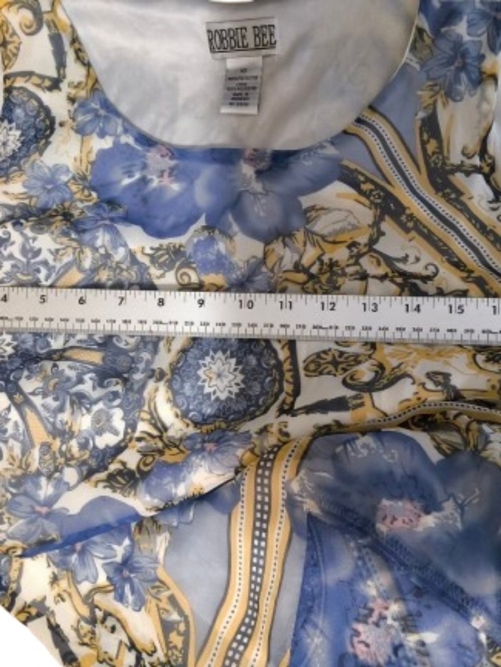 Robbie Bee Sleeveless Blue & Cream Paisley Hankercheif Midi Dress with Tie Waist - Picture 7 of 9